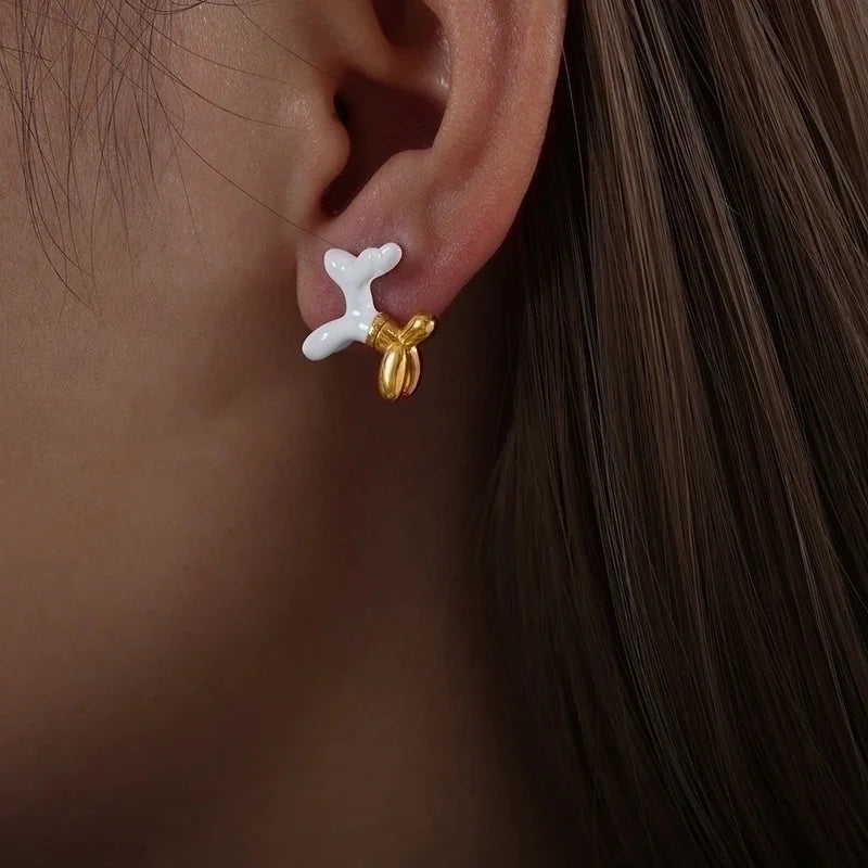 1 Pair IG Style Dog Enamel Plating Titanium Steel 18K Gold Plated Ear Studs