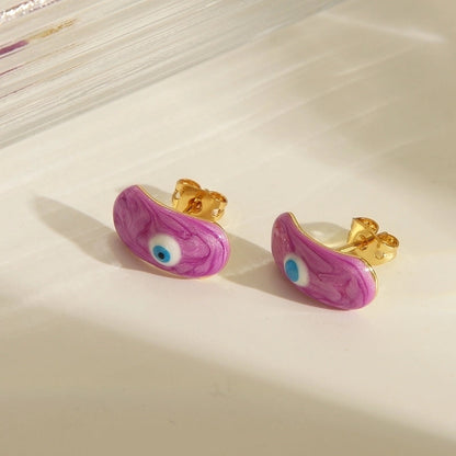 Y2K Sweet Devil's Eye Enamel Copper 18K Gold Plated Ear Studs