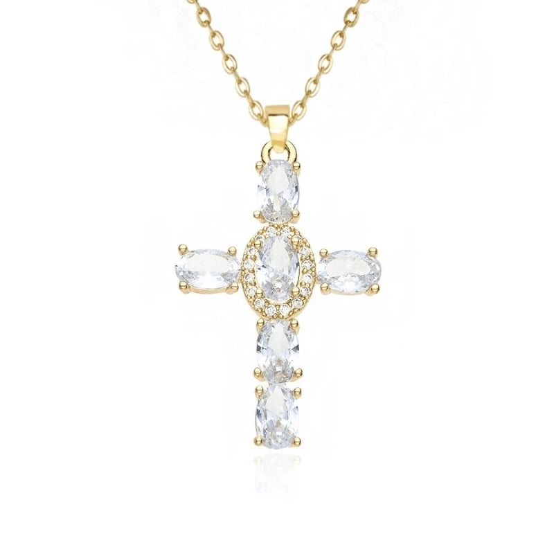 201 Stainless Steel Copper White Gold Plated Gold Plated Minimalist Classic Style Plating Inlay Cross Glass Zircon Pendant Necklace