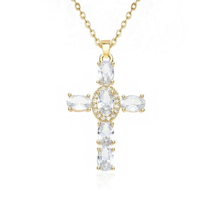 201 Stainless Steel Copper White Gold Plated Gold Plated Minimalist Classic Style Plating Inlay Cross Glass Zircon Pendant Necklace