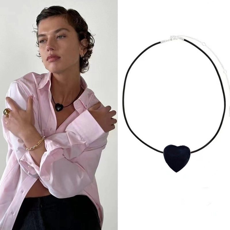 2 Pieces Minimalist Heart Shape Natural Stone Titanium Steel Pendant Necklace In Bulk