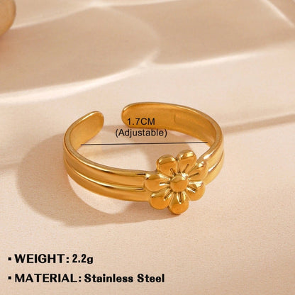 Minimalist Flower 304 Stainless Steel Plating Open Rings