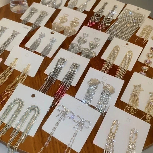 1 Pair Minimalist Shiny Star Tassel Heart Shape Plating Inlay Copper Rhinestones Drop Earrings