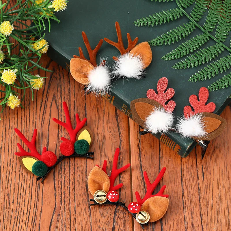 Christmas Outfit Hair Clips Hairpins Hair Accessories Children Princess Hair Ornaments Cute Reindeer Antlers Small Gifts