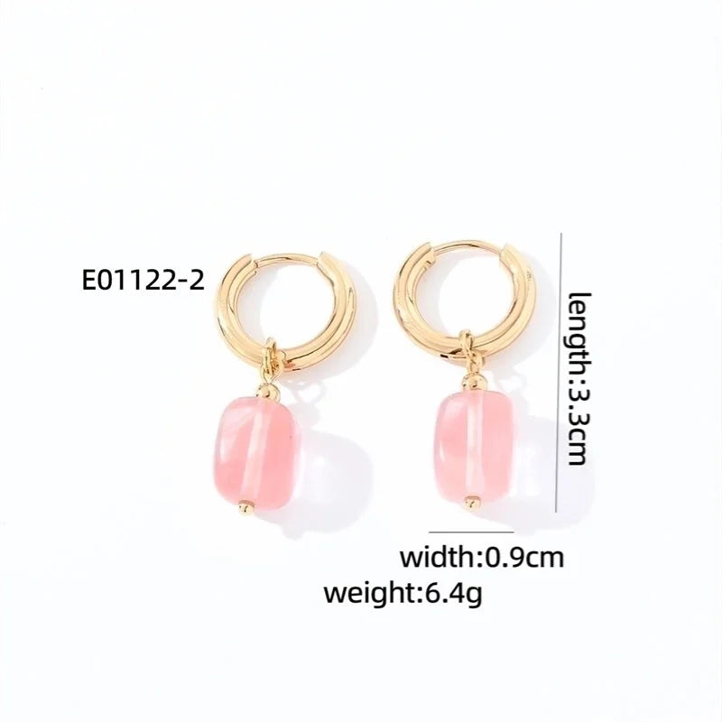 1 Pair Casual Vintage Style Minimalist Square Plating 304 Stainless Steel Natural Stone Gold Plated Drop Earrings