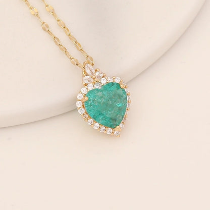 Fashion Heart Shape Stainless Steel Copper Inlay Zircon Pendant Necklace 1 Piece