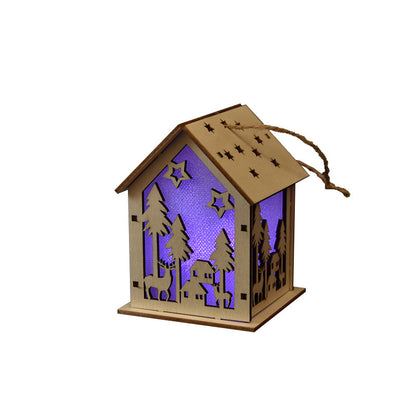 2 Pieces Christmas Decoration Christmas Glowing Wooden House Snow House Tree Decoration Pendant Diy Gift Window Display Wooden