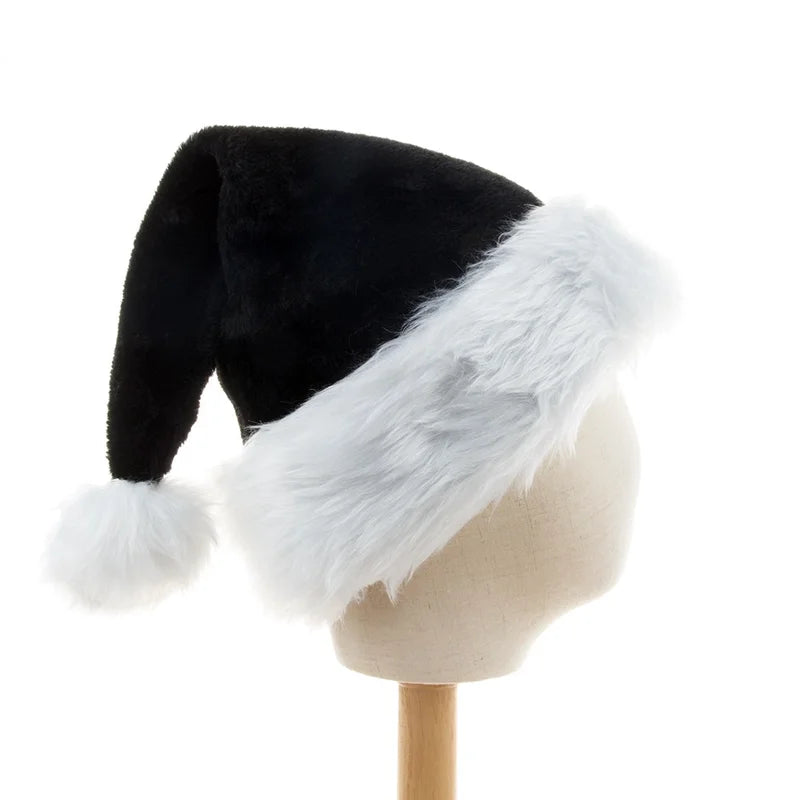Cross-border New Black Plush Christmas Hat Thickened Plush Big Ball Christmas Halloween Party Witch Hat