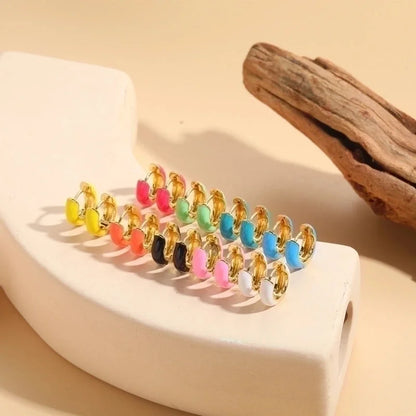 1 Pair Elegant Luxurious Classic Style Solid Color Enamel Plating Copper 14k Gold Plated Hoop Earrings