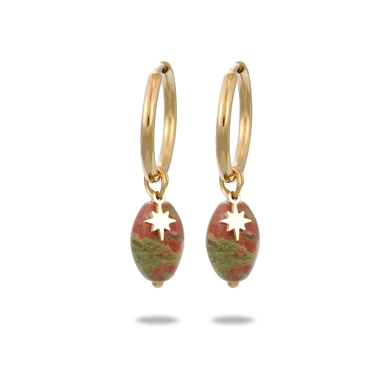 304 Stainless Steel Natural Stone Minimalist Plating Geometric Star Drop Earrings