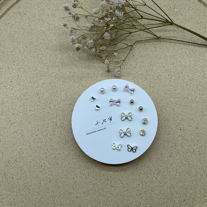 2 Pieces Minimalist Commute Geometric Inlay Copper Zircon Drop Earrings