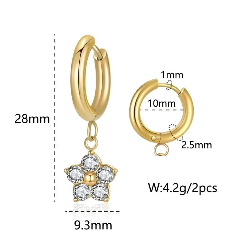 1 Pair Minimalist Classic Style Flower Inlay 304 Stainless Steel Zircon Drop Earrings