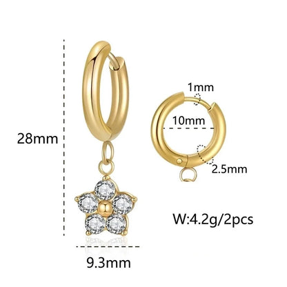 1 Pair Minimalist Classic Style Flower Inlay 304 Stainless Steel Zircon Drop Earrings
