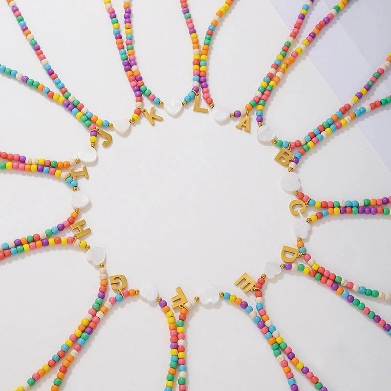 304 Stainless Steel Turquoise Minimalist Classic Style Beaded Handmade Letter Necklace