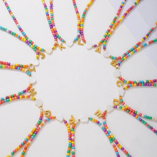 304 Stainless Steel Turquoise Minimalist Classic Style Beaded Handmade Letter Necklace