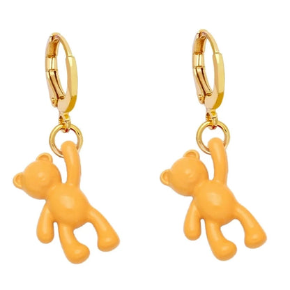 Bear Earrings Female European And American Personality Retro Candy Color Copper Earrings