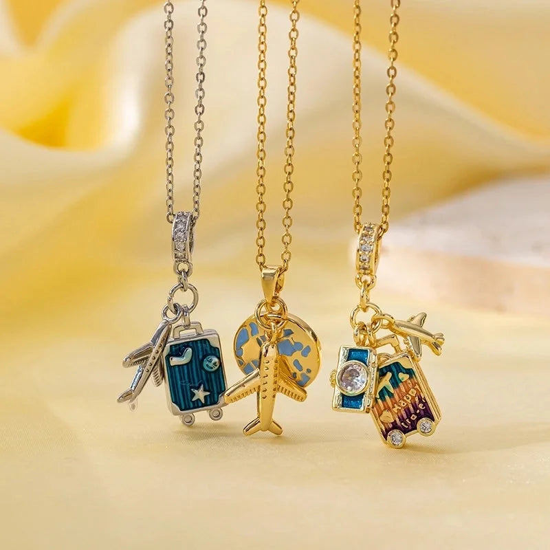 Titanium Steel Copper Plating Heart Shape Flower Bow Knot Pendant Necklace