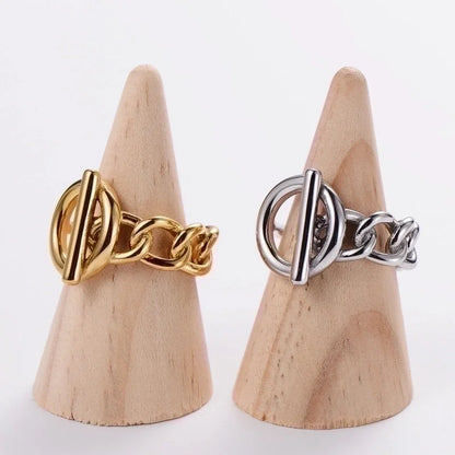 304 Stainless Steel 18K Gold Plated Minimalist Plating Chains Print No Inlaid Rings