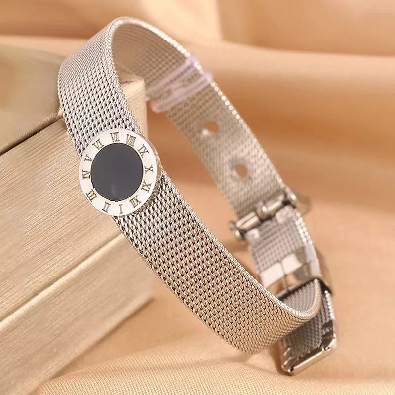 Vintage Style Classic Style Roman Style Roman Numeral Titanium Steel 18K Gold Plated Bangle In Bulk Stainless Steel Bracelets