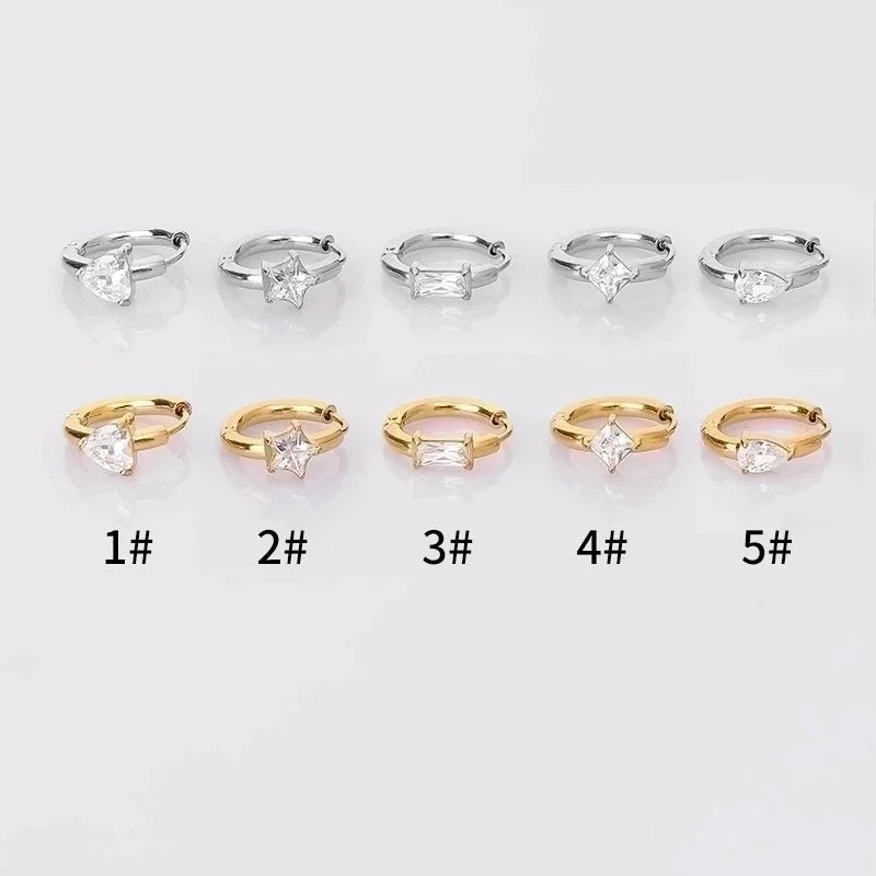 1 Piece Modern Style Minimalist Classic Style Solid Color Inlay 316L Stainless Steel Zircon 14K Gold Plated Hoop Earrings