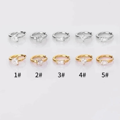 1 Piece Modern Style Minimalist Classic Style Solid Color Inlay 316L Stainless Steel Zircon 14K Gold Plated Hoop Earrings