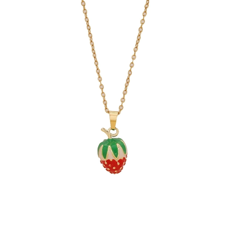 Cute Commute Fruit 304 Stainless Steel Copper Zircon 18K Gold Plated Inlay Pendant Necklace