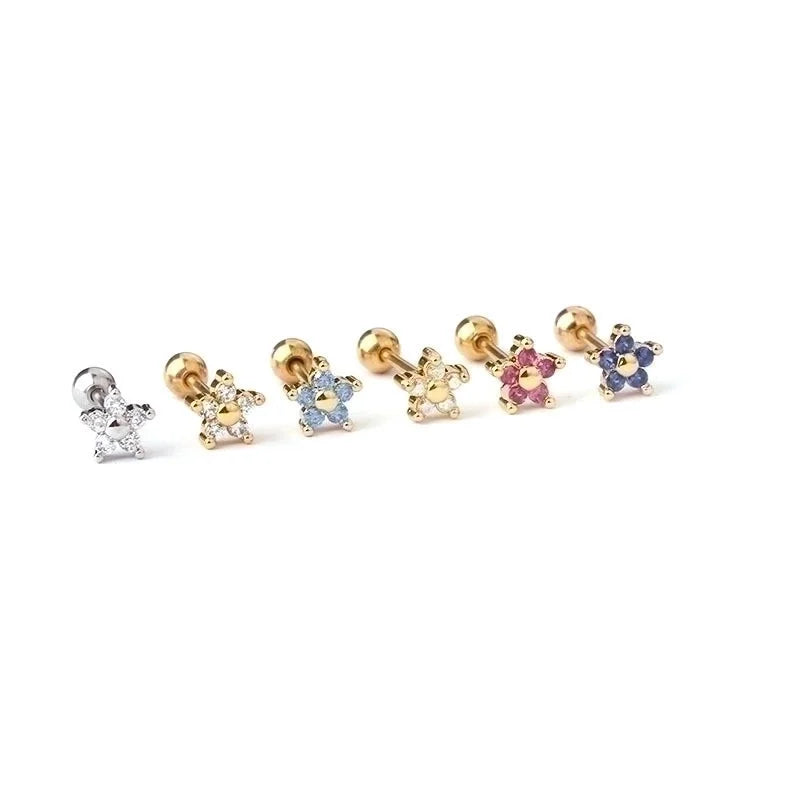 Ear Cartilage Rings & Studs Minimalist Flower Copper Artificial Gemstones
