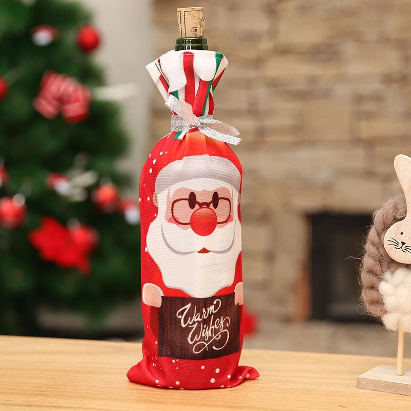 Christmas Nordic Style Cute Santa Claus Snowman Elk Party Festival Decorative Props Bottle Cover Tableware
