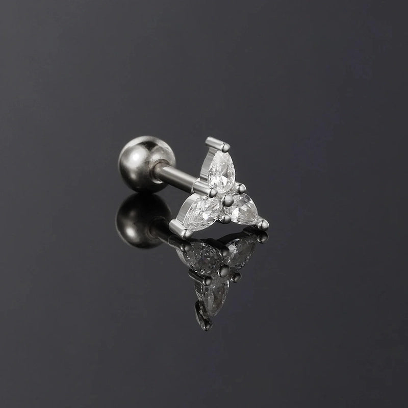 1 Piece Ear Cartilage Rings & Studs Minimalist IG Style Geometric Artificial Crystal Copper Inlay Zircon Ear Cartilage Rings & Studs