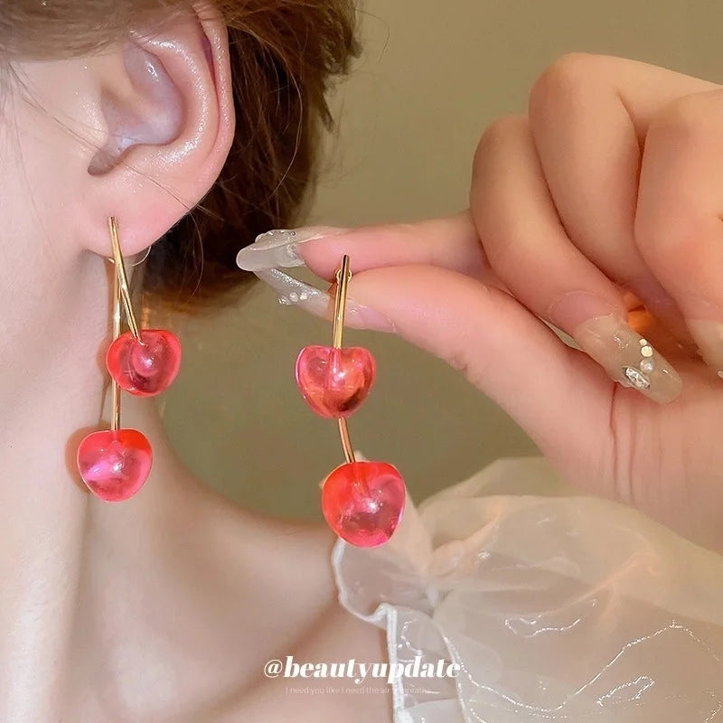 1 Pair Cute Sweet Cherry Resin Copper Drop Earrings
