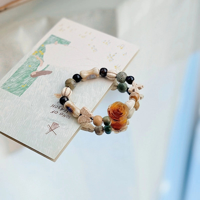 Jingdezhen Ceramic Bracelet New Color-free Women's Summer Student's Antique Beaded Bracelet Small Fresh And Popular