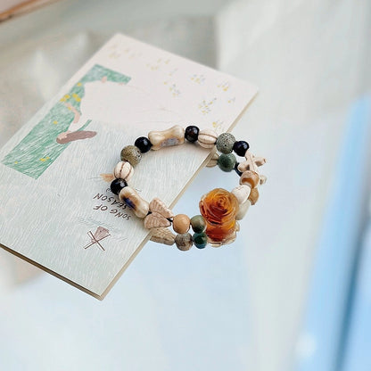 Jingdezhen Ceramic Bracelet New Color-free Women's Summer Student's Antique Beaded Bracelet Small Fresh And Popular