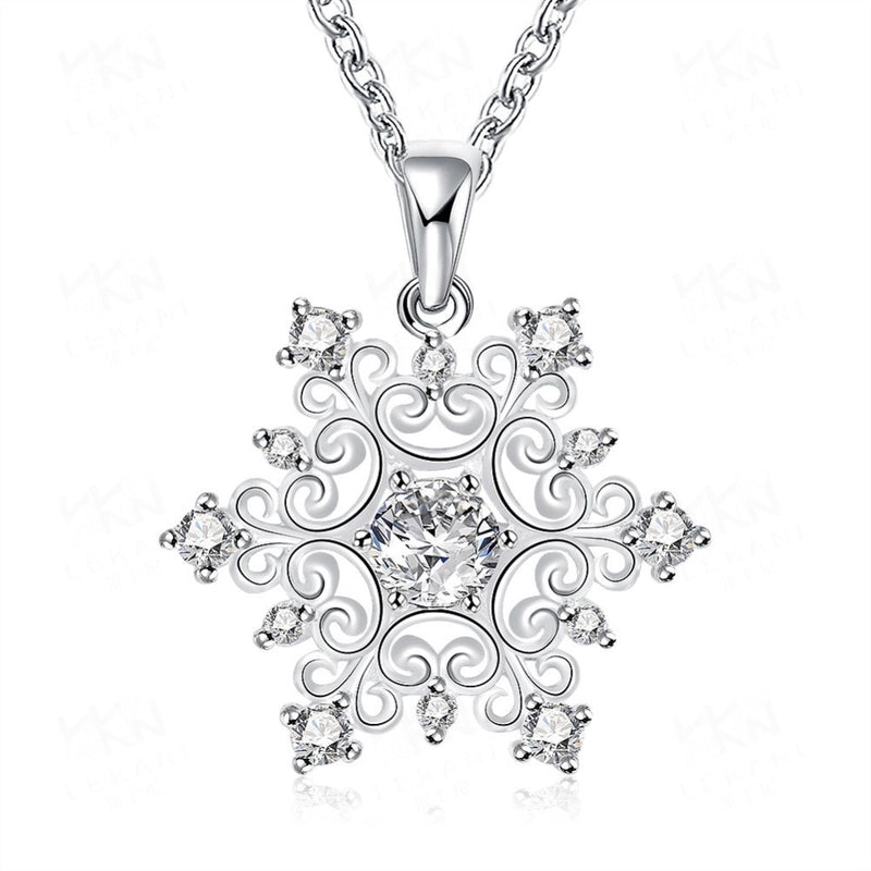 Copper Inlay Snowflake Zircon Pendant Necklace
