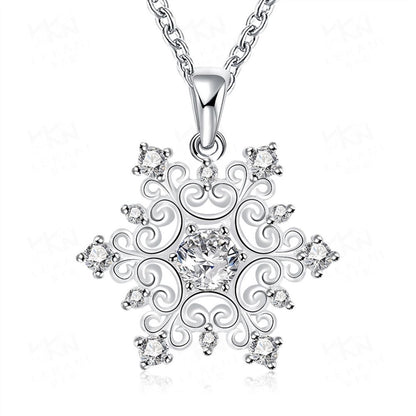 Copper Inlay Snowflake Zircon Pendant Necklace