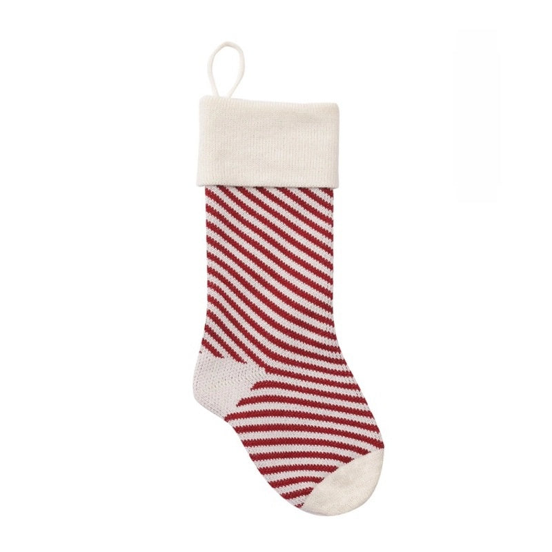 18 Amazon Knitted Christmas Gift Bag Decorative Stocking Wool Christmas Stocking Pendant Cane Candy Oblique Striped Gift Bag