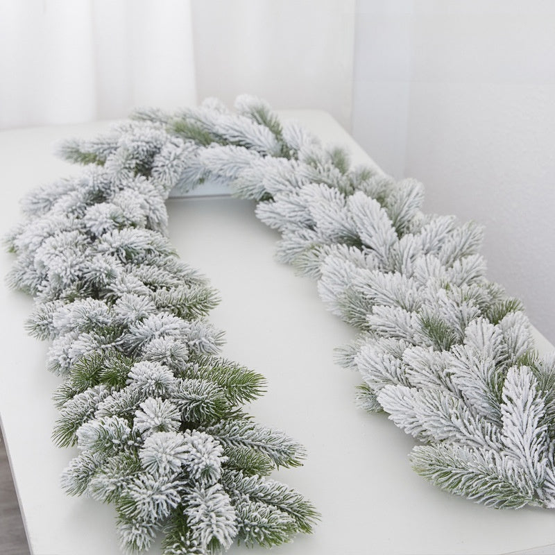 Christmas Pe Encrypted White Flocked Ribbon Decoration Christmas Vine Hotel Mall Window Storefront Scene Arrangement Hanging