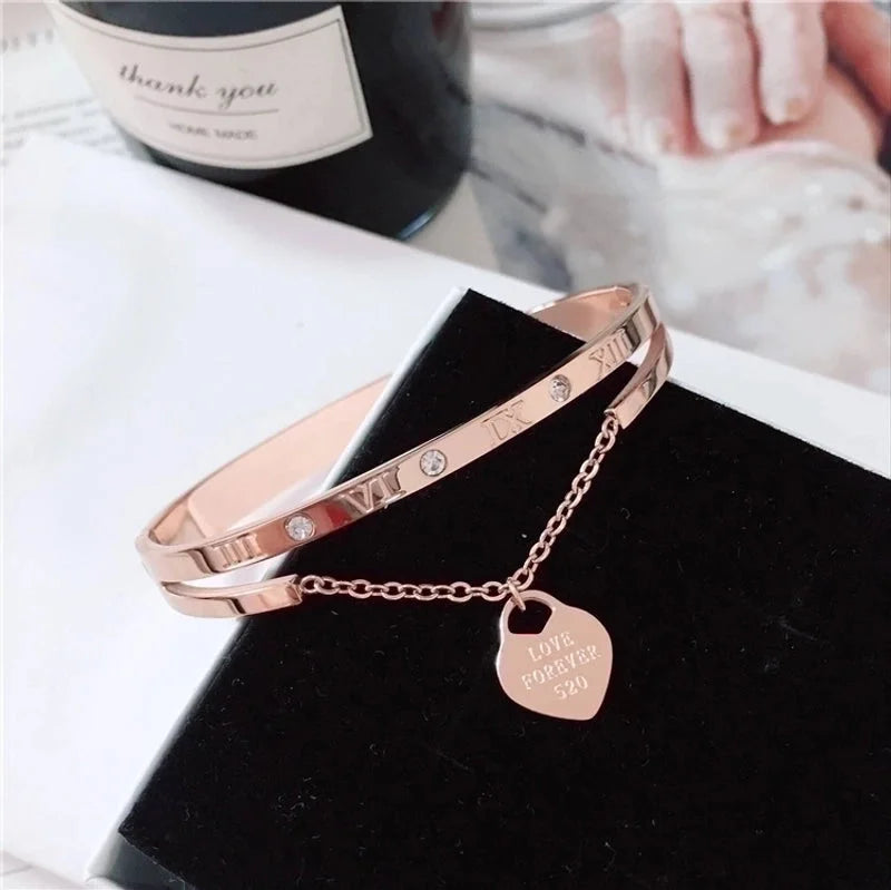 Casual Minimalist Round Square Stripe Stainless Steel Plating Inlay Zircon 18k Gold Plated Bangle