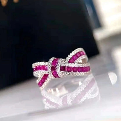 Minimalist Classic Style Bow Knot Copper Inlay Zircon Rings