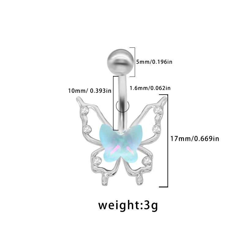 1 Piece Belly Rings Elegant Cute Tropical Butterfly 316L Stainless Steel Alloy Rhinestone Plating Inlay Acrylic White Gold Plated