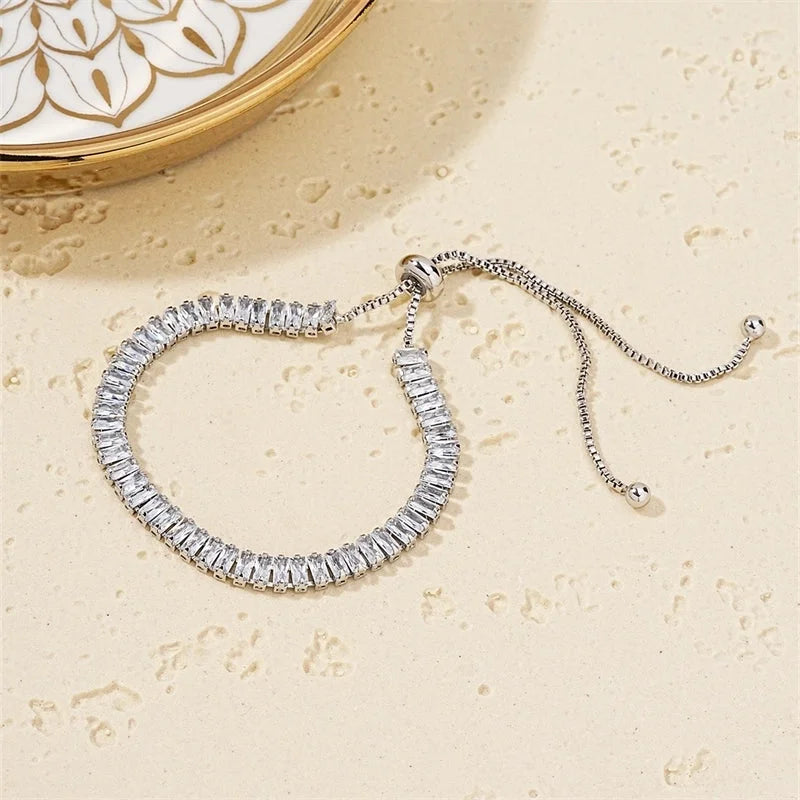 Copper K Gold Plated Rhodium Plated Minimalist Classic Style Plating Inlay Rectangle Zircon Bracelets