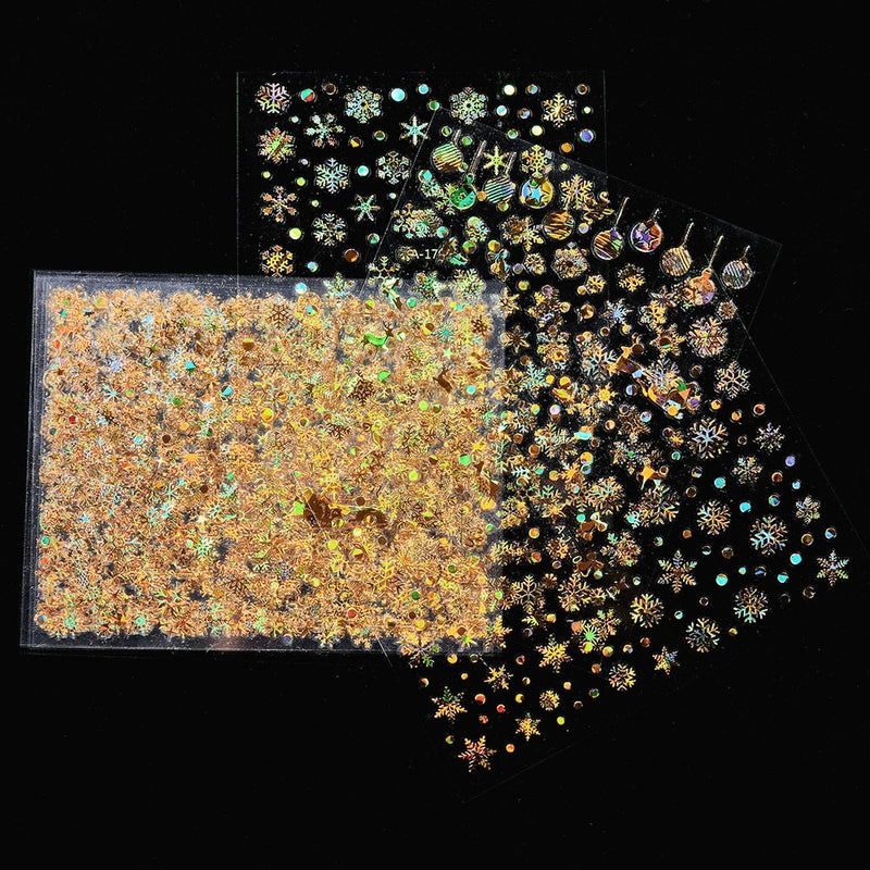 Christmas Snowflake Nail Stickers Laser Golden Silver Snowflake Nail Stickers Set Valentine's Day Nail Decoration Stickers