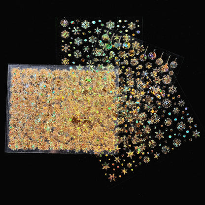 Christmas Snowflake Nail Stickers Laser Golden Silver Snowflake Nail Stickers Set Valentine's Day Nail Decoration Stickers