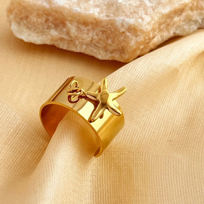 Casual Retro Minimalist Solid Color 304 Stainless Steel 18K Gold Plated Plating Hollow Out Open Rings