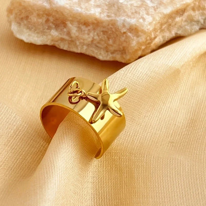 Casual Retro Minimalist Solid Color 304 Stainless Steel 18K Gold Plated Plating Hollow Out Open Rings