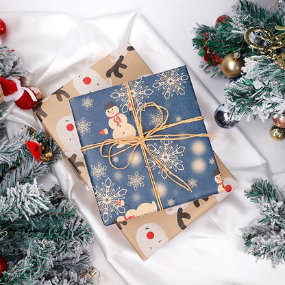 Large Size Gift Wrapping Paper Roll Brown Christmas Reindeer Head Elk Green Plaid Gift Box Recyclable Gift Paper