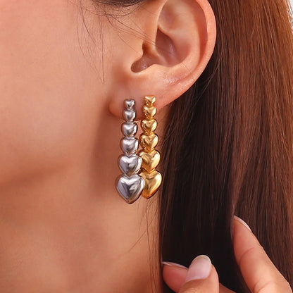 Fashion Heart Double Circle Droplet Geometric Stainless Steel 18K Gold Plated Earrings
