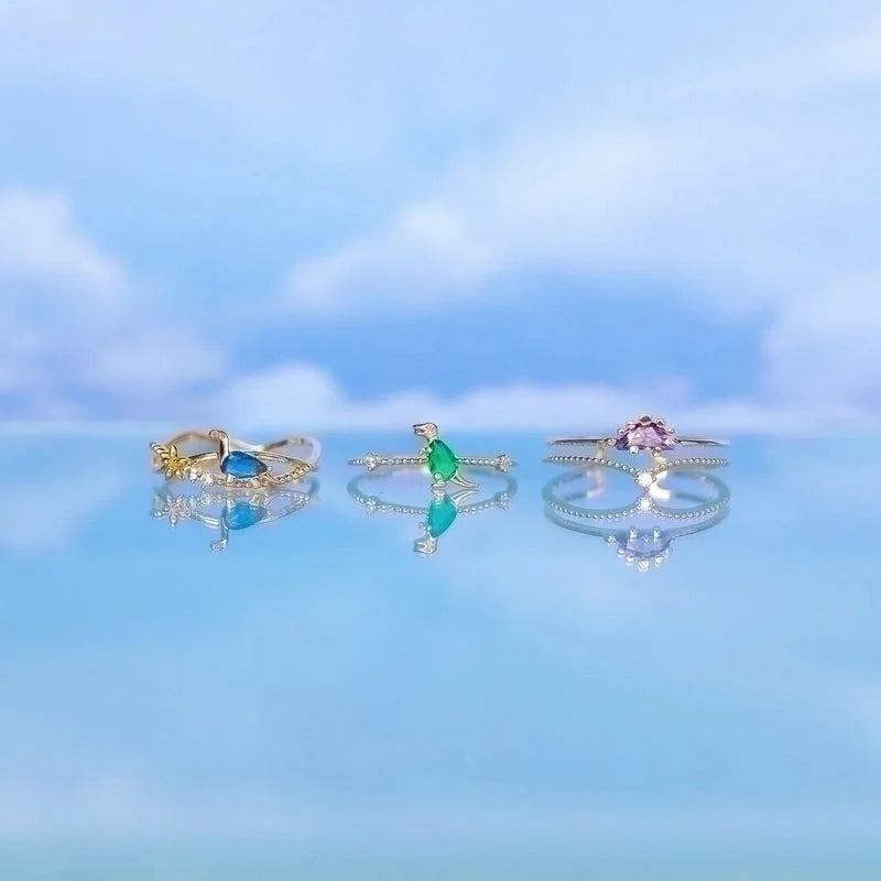 Small Dinosaur 18k Gold Colored Zircon Copper Ring