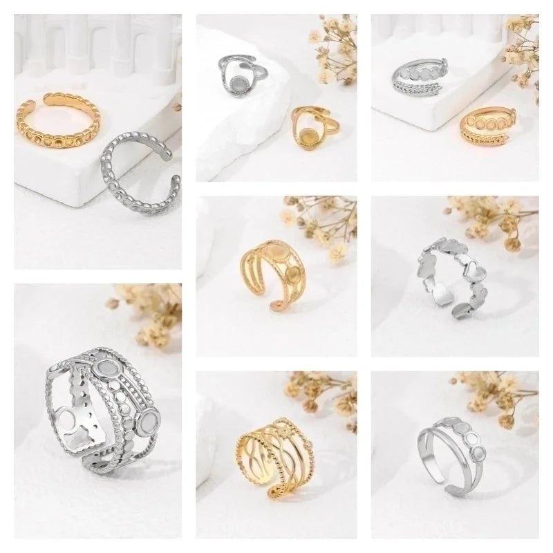 2 Pieces 304 Stainless Steel 18K Gold Plated Beach Minimalist Plating Cross Simple Lines Rings