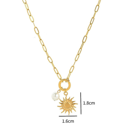 Minimalist Sun Moon Heart Shape 201 Stainless Steel 304 Stainless Steel Zircon 18K Gold Plated Beaded Pendant Necklace