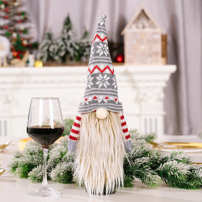 Cross-border New Christmas Decoration European And American Style Knitted Faceless Elderly Long Beard Wine Bottle Cap Wine Bottle Cover Home Holiday